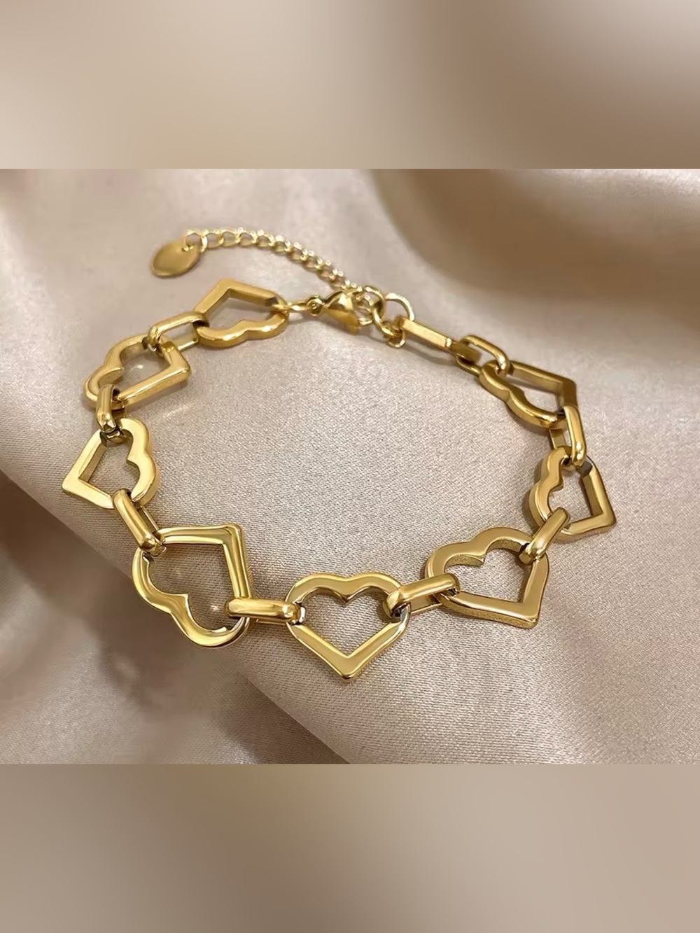 Gold Heart Link Bracelet - Women Jewelry